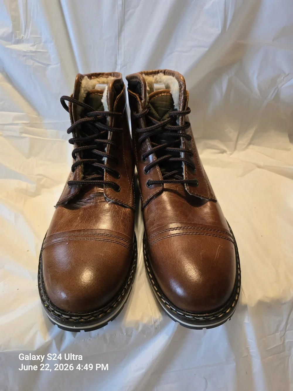 Franco Fortini Blake Men's Brown Leather Cap Toe Winter Boot Faux Fur Lined 11.5